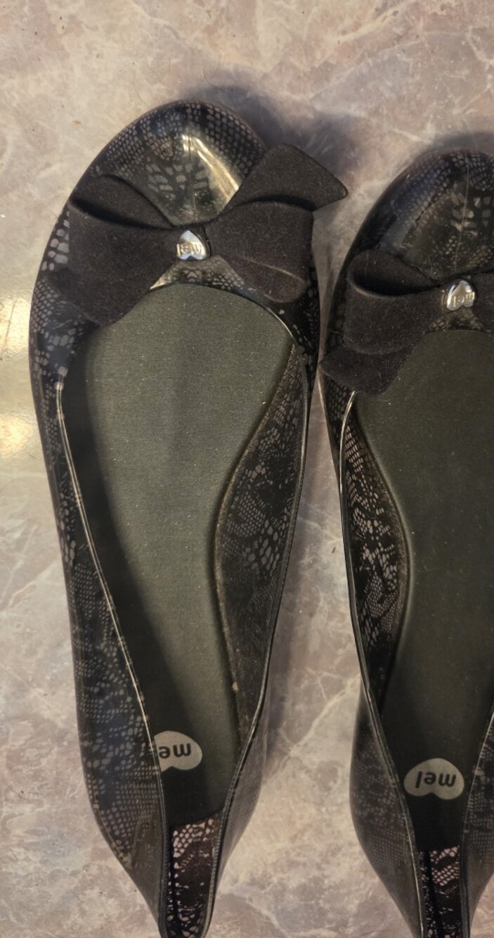 Melissa Black Lace-Print Ballet Flats with Bow